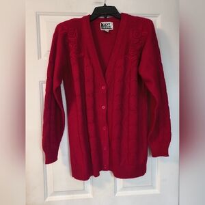 Next Issue Women's Red Floral Cardigan Sweater Casual Office Size Large